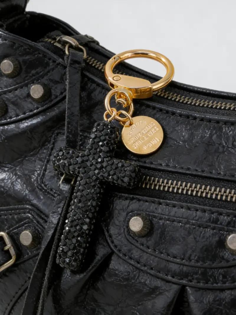 Ceramic Cross Keychain with Rhinestones, Creative Car Key Chain, Keychain Jewelry, Unisex Bag Charm, Valentine's Day Gift, All Seasons, Bag Pendant Keychain