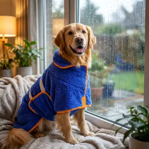 Bienbee Dog Bathrobe, Quick-Drying Super Absorbent Dog Robes for Bath, Pet Dressing Gown with Adjustable Velcro Strap, Warm Dog Clothing