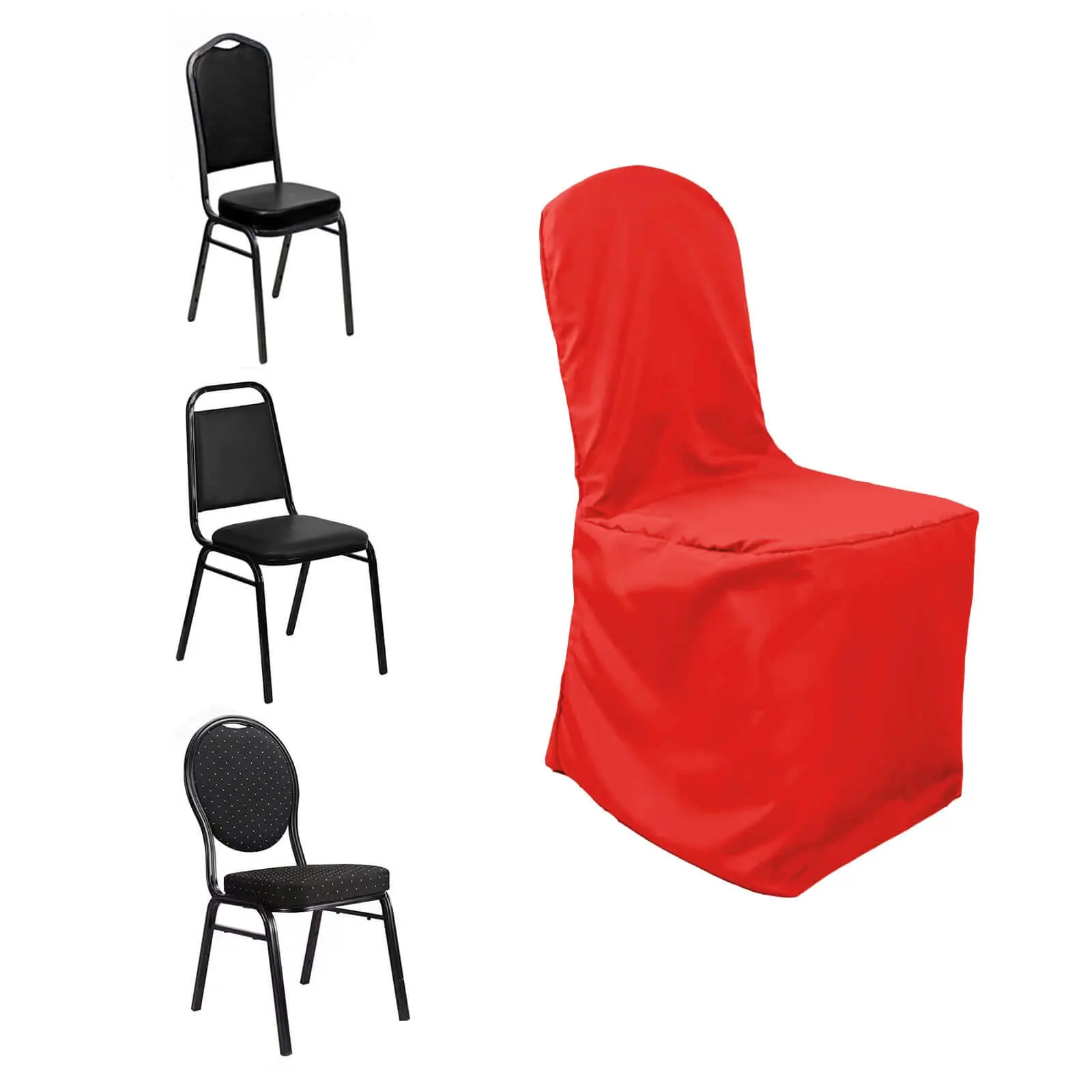 Red Polyester Slip On Chair Covers Set, Dining Chair Protector, Washable Slipcover - Stain-Resistant, Reusable, Durable Fabric for Weddings, Banquets