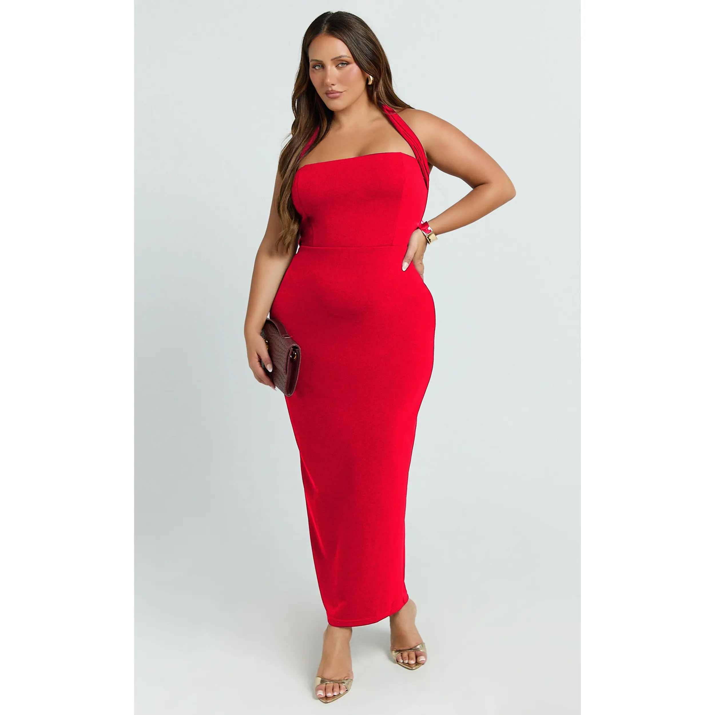Salome Midi Dress - Halter Neck Column Dress in Red - TikTok Shop