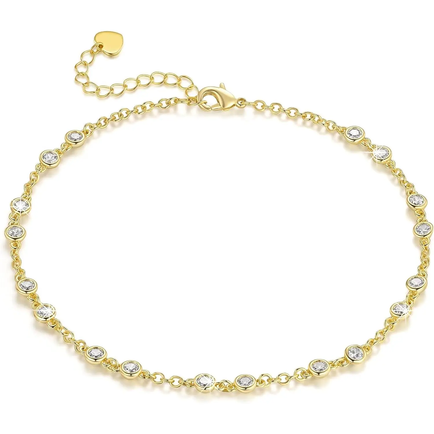 14K Gold Anklets for Women Gold Ankle Bracelets for Womens Anklets Ankle Bracelets for Women Evenly Spaced Cubic Zirconia with Delicate Brilliance Anklet Bracelet for Womens