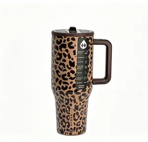 HydroJug 40oz Savanna Leopard Traveler Classic Brown Leopard Print Tumbler with Triple-Wall Insulation FlipStraw Lid for All-Day Hydration Portable Insulated Flask Mug Printed Drinkware Bottled Bottled Water Bottles Bottled outdoorfun