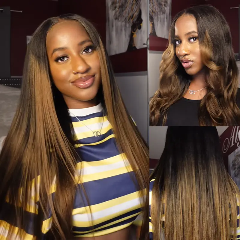 Black to get ombré human hair wig Amazon.com : Highlight Ombre U Part Human Hair Wig Body Wave  main image 3