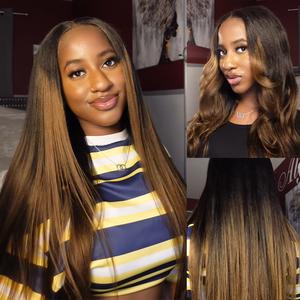 Nadula Black To Chestnut Brown Ombre Yaki Straight 7x5 Lace Wig With Drawstring Human Hair Natural Density Invisible Knots Glueless Put On And Go Beginner Friendly 18''-24'' Fit Summervibes TikTokShopStockUp