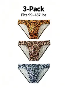 3 Pack Men's Leopard Print Briefs, Comfy Briefs, Wild Sexy Elastic and Breathable Design for All Seasons, Fitted Comfort for Home and Sports, Guys