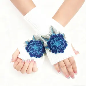 TikTokShopBlackFriday Women's Autumn Winter Knitted Wool Half-Finger Gloves Soft Warm Short Wrist Guards with Floral Design Fashionable Open-Finger Arm Sleeves for Typing Driving Outdoor Activities