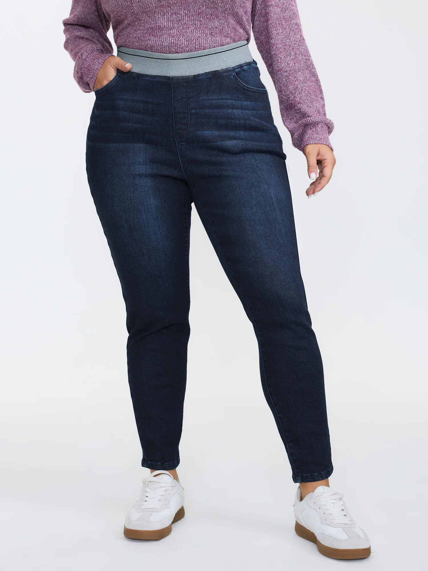 BloomChic Plus Size Dark Wash Bottoms, Skinny Jeans Garment in High-Stretch Cotton Fabric with Tummy Control and Butt Shaping, Pants, Plus Size Clothes, Curvy Women Plus Size