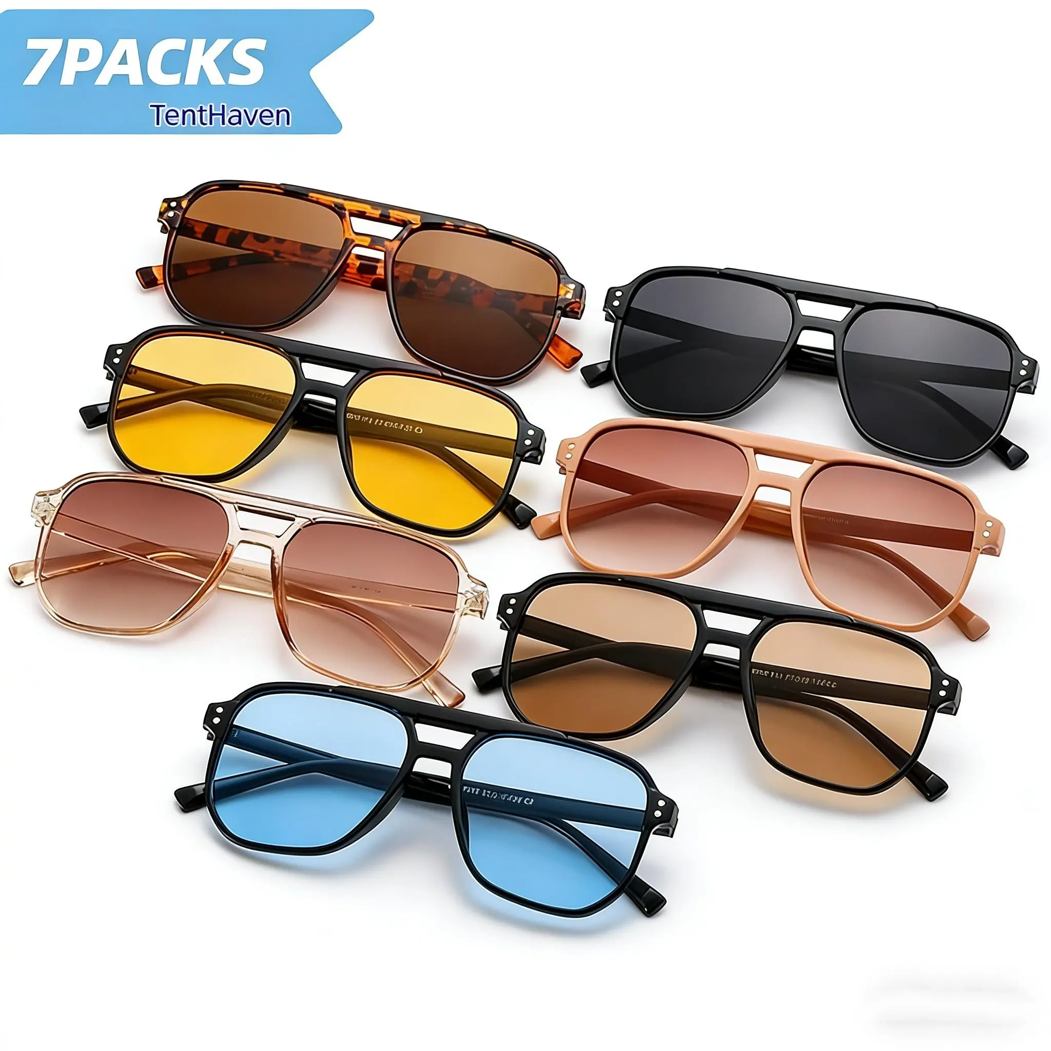 Men's Fashionable Sunglasses 7-Pack, Retro Style Statement Frame Glasses with Lightweight PC Frame and UV Protection for Sports or Daily Use, Sun Protection, Cycling Aviator, Aviator Sunglasses, Uv Lens, 7Packs, Men's Sunglasses