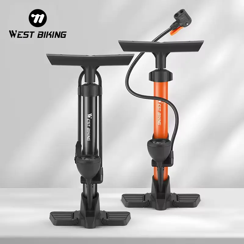 WEST BIKING 160PSI High-Pressure Bicycle Pedal Assist Metallic Folding Floor Pump with Pressure Gauge, Multi-Use Valve, Solid Durable Design, Foldable Bike Pump Accessories for Most Cycles