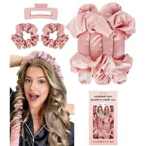 Heatless Curls Overnight Hair Curler to Sleep In Soft Large Jumbo Hair Rollers Flexi Rods for Long Hair Blowout Look Big Curl, No Heat Overnight Curls Satin Heatless Curling Rod Set with Claw Clip