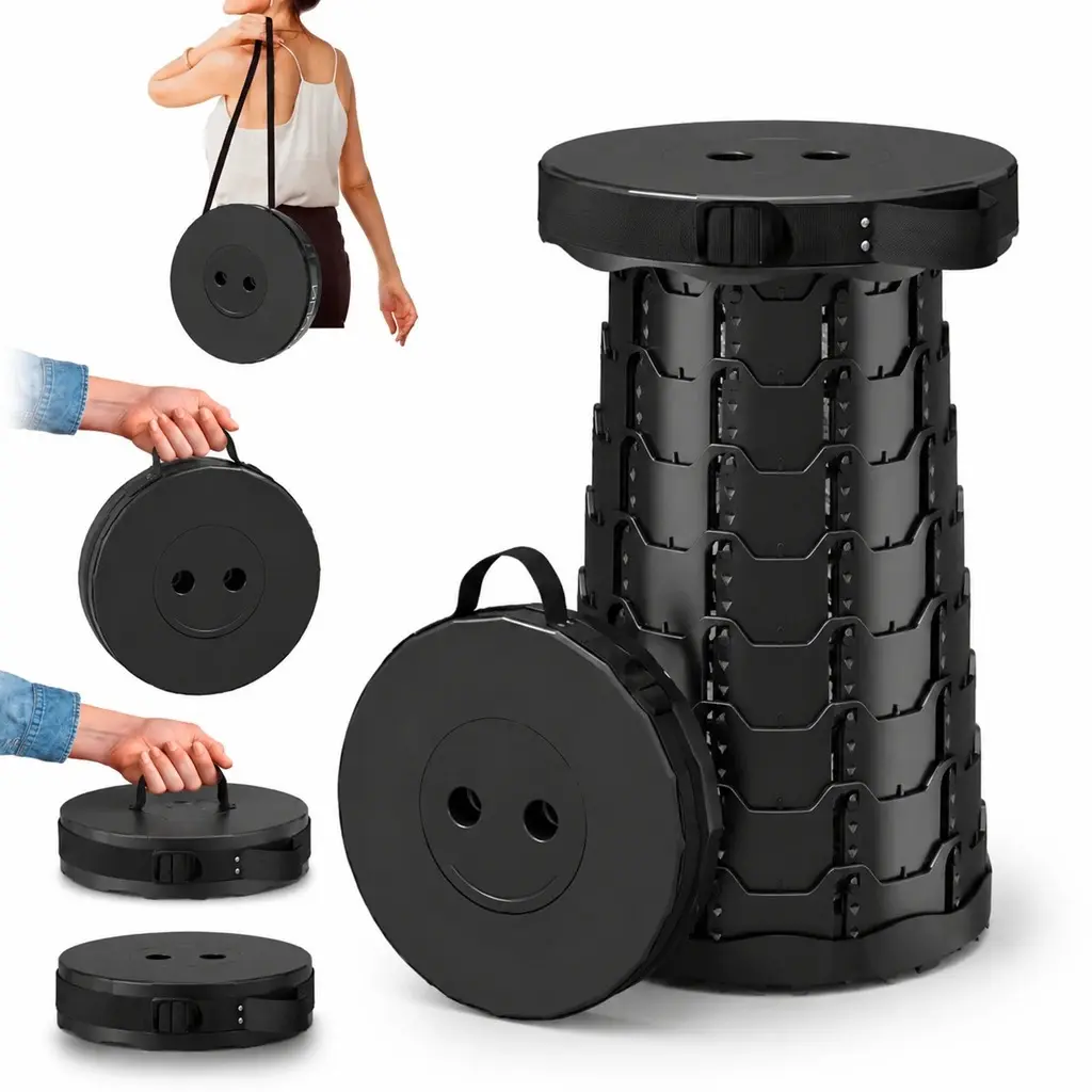 Taller & Wider 19.7" Collapsible Stool w/ Seat Pad & Carry Bag, 1000lbs Max Weight Heavy Duty Portable Telescopic Seat, Compact Retractable Folding Chair or Foldable Foot Rest for Camping & Outdoors