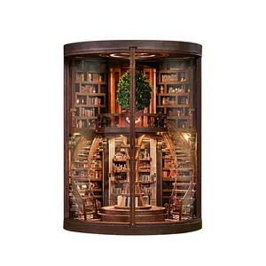 Wisdom Year Ring Bookstore Handmade DIY Miniature House 3D Puzzle Book Stand, Ideal Gift, Cultivate Patience