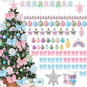 114 Pcs Christmas Pastel Candy Ornament Set Mini Xmas Tree Decorations Shiny Christmas Candy Balls Ornaments Colorful Cute Lollipop Bows Hanging for Birthday Party Wedding Holiday DecorDD19MatteMaven