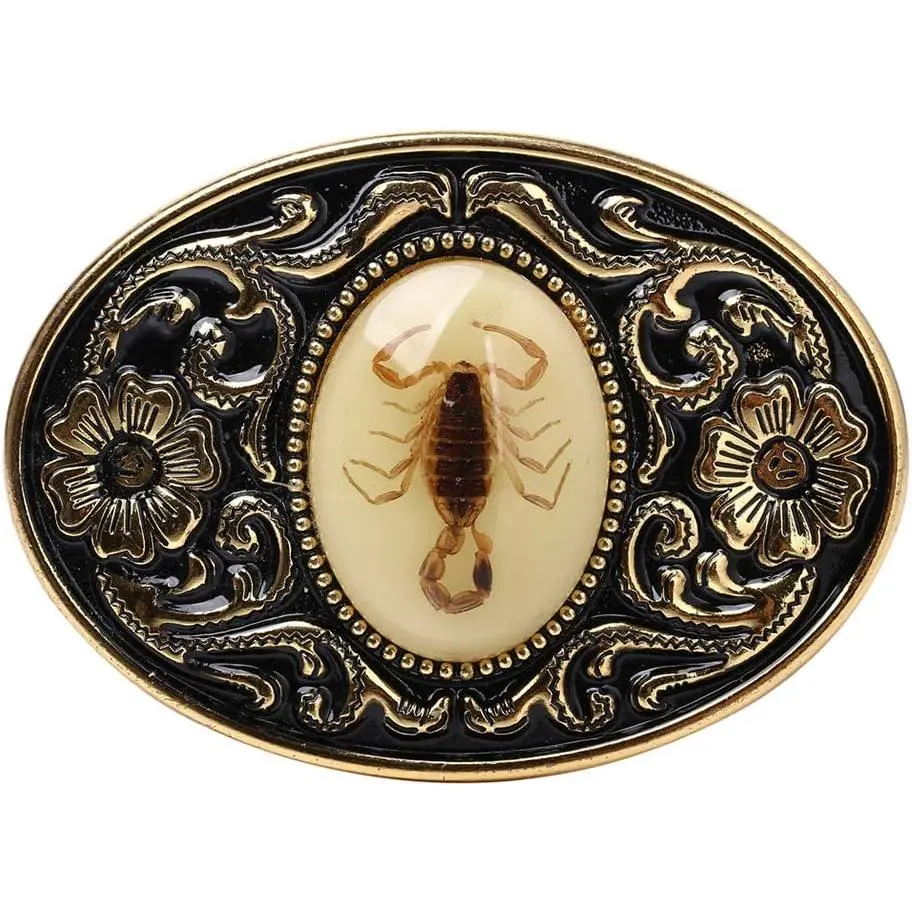 Belt Buckle for Men- Unique Luminous Stone Native American White 3D Scorpion Animal Belt Buckle for Women