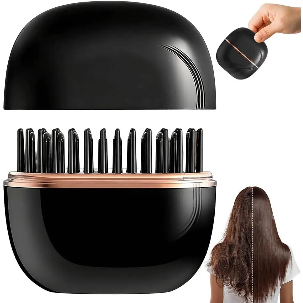 Portable Mini Straightener Comb - Cordless Rechargeable Lightweight Styler with Anti-Scald Shell, 3 Temperature Settings, Built-In Battery for All Hair Types Styling (Black), Hair Styling