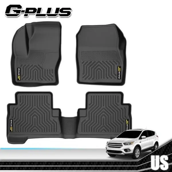 MOTOR GPLUS G-PLUS Custom Fit Floor Mats - TPE All Weather Heavy Duty Mat Compatible with Ford C-Max 2013-2018 & Ford Escape 2013-2019, 1st & 2nd Row, Black, Mat Floor Mats