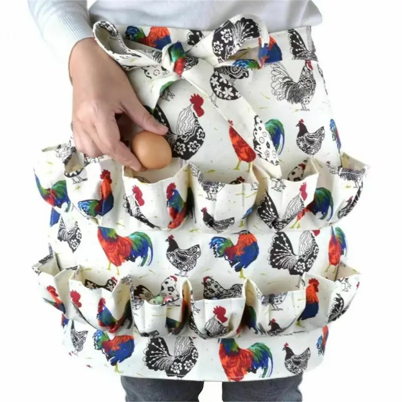 Farm Egg Apron for Collecting Eggs with 12 Pockets, Reinforced Chicken Coop Apron, Adjustable Belt, Durable Egg Gathering Tool, Washable Farm Essentials, Chicken Pattern Apron