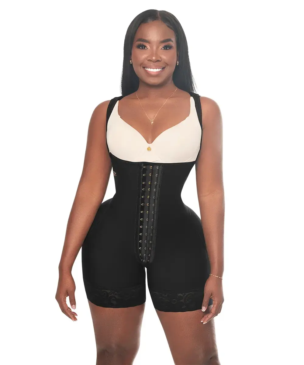 BBL Elegant Open Bust Mid Thigh Bodysuit Wide Straps 3 Level Hook Compression Multi Hip Waist Size Perineal Zipper LUXBBL 013 213