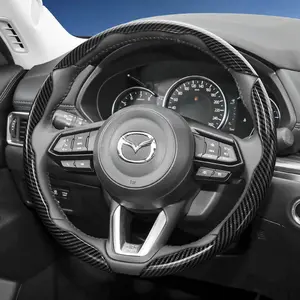 For Mazda Segmented Carbon Fiber Steering Wheel Cover, Car Steering Wheel Insert Accessories, Interior, Car Interior Kit, Non-Slip Grip 2-Piece/3-Piece Set Quick-Install All-Season For CX-5/CX-30/Mazda3/CX-50/CX-90/Mazda2 Black Blue