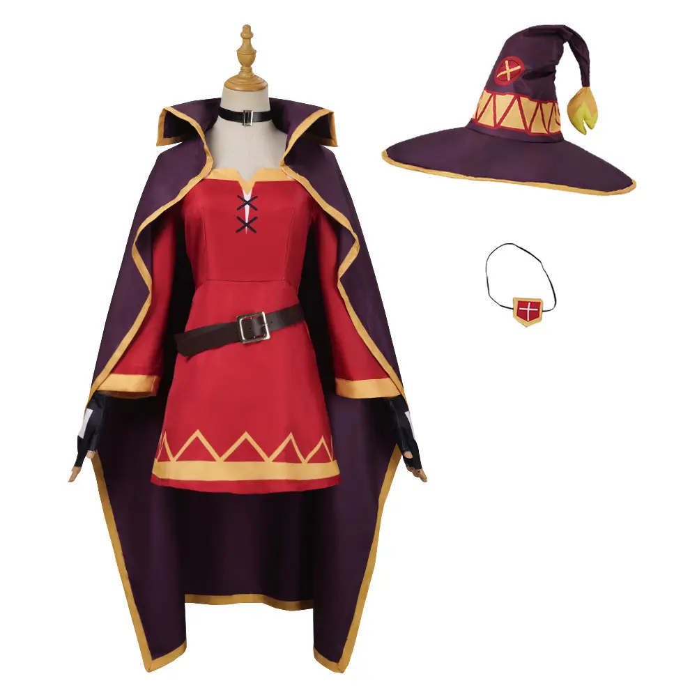 Women‘s Megumin Cosplay Costume Witch Dress with Hat Cape for Halloween