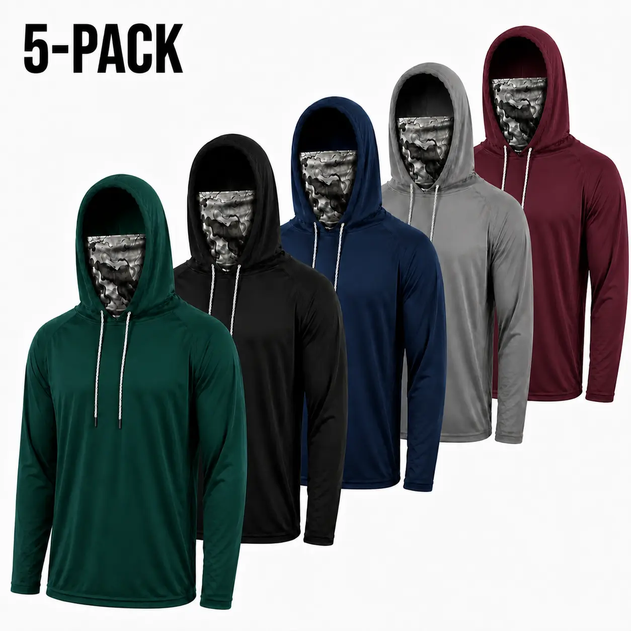 Men's 5-Piece Hooded Landscaping Wear Collection Featuring Dark Green, Integrated Camo Face Cover and Lightweight Long Sleeve Pullovers for Yard Work dream hoodies
