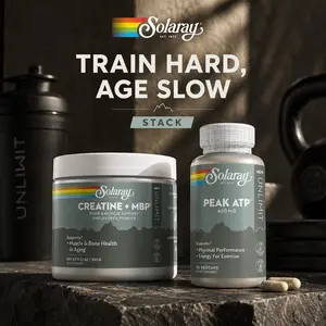 Solaray Train Hard, Age Slow Bundle – Creatine + MBP + Peak ATP Stack – Muscle Performance, Strength & Healthy Aging Support
