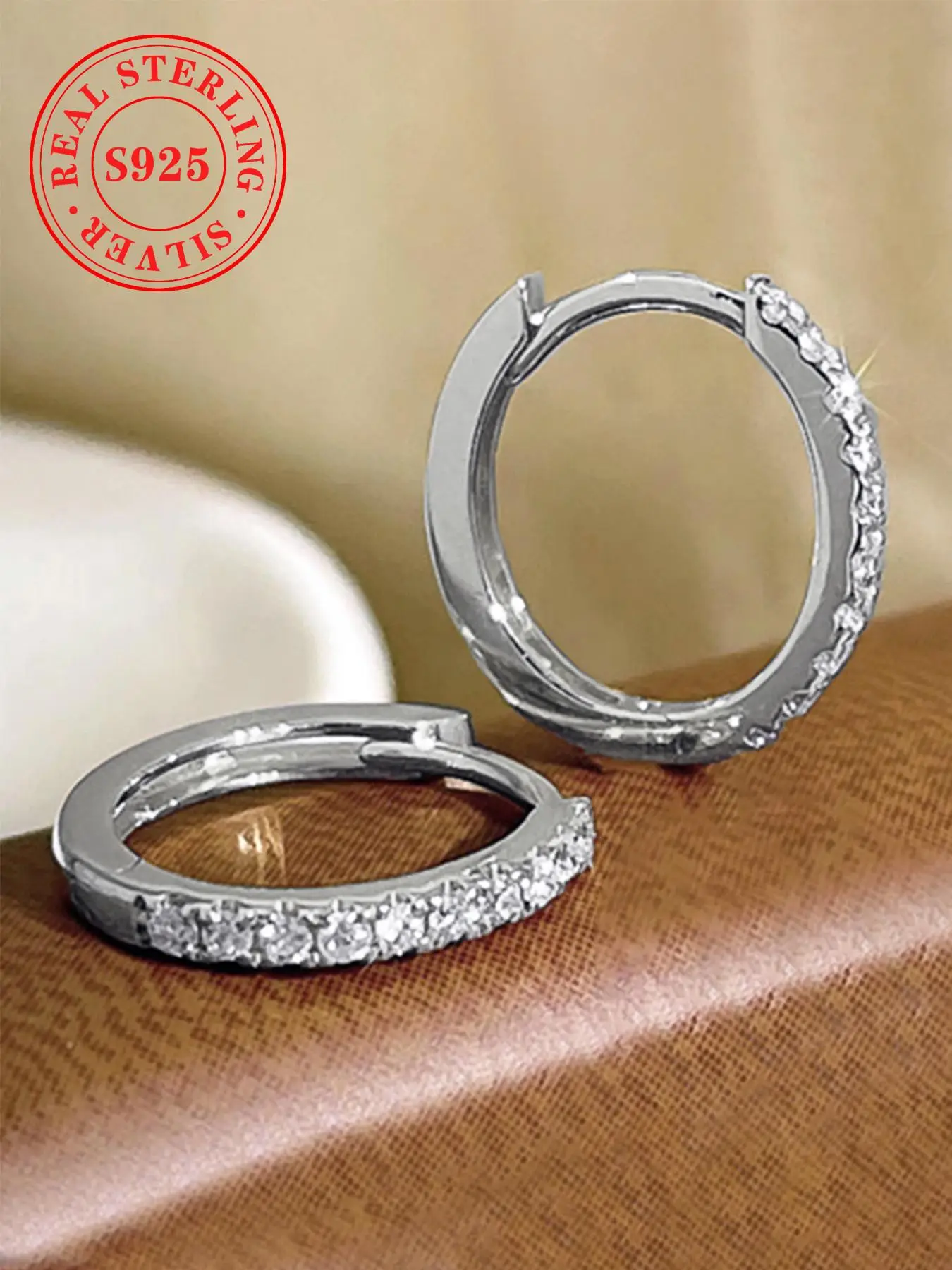 925 Sterling Silver Fashion Rhinestone Decorated Hoop Earrings, Elegant Women's Wedding & Engagement Jewelry Gift, Trendy All-match & Exquisite Jewelr