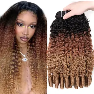 Msgem Hair 16A Burmese Curly Bundles Human Hair Material 100% Human Hair Ombre Blonde Color Burmese Curly with Spiral End Wave Extensions 3 Pcs Lot 4Pcs Lot Burmese Hair