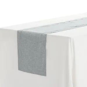 REGALWOVEN 1 Pack Linen Table Runner, Farmhouse Style Tabletop Collection Table Runners 12x71 Inch Light Grey