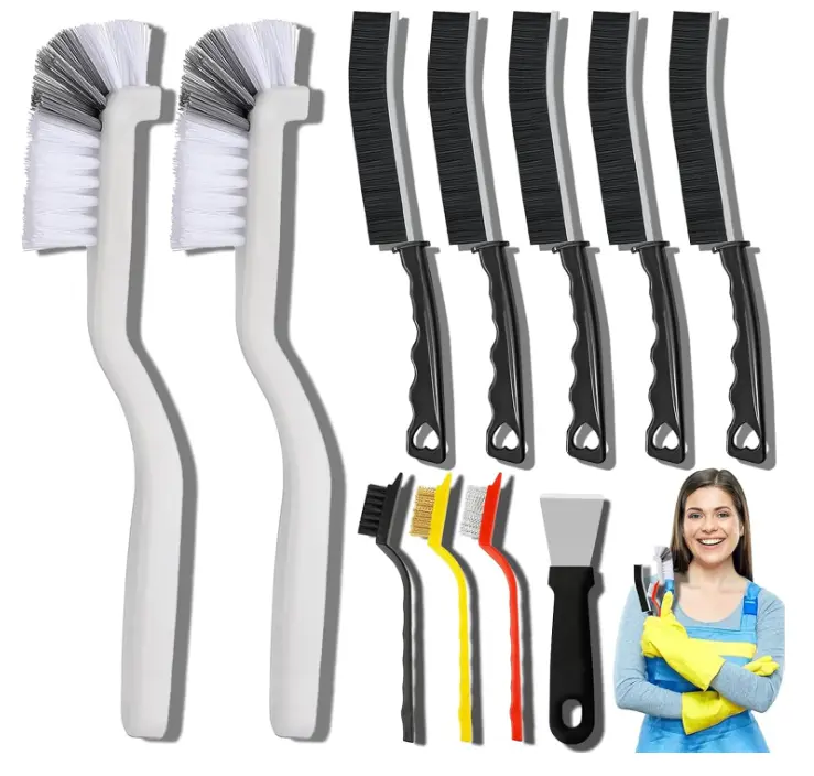 11Pcs Crevice Cleaning Brush Set,Multi-Purpose Cleaning Supplies Hard Bristle Brush for Deep Cleaning Kitchen, Bathroom, Corner, Grout, Sink, Teapot, Bottle, Blender or Tight Spaces