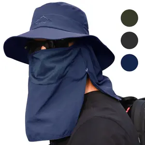 Sun Hats for Men Women Fishing Hat with Neck Flap, UPF 50+ Waterproof Wide Brim Bucket Hats for Safari Hiking
