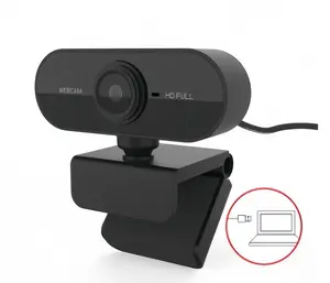 1080P Fixed Focus Built-in Webcam with 120-Degree Wide Angle, 360° Horizontal & 180° Vertical Adjustability, Built-in Microphone, USB Cable, Easy Setup for Desktop & Laptop (Compatible with Tripods)