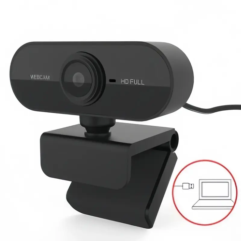 Fixed-Focus Computer Webcam with 120-Degree Wide-Angle Lens, 360° Horizontal/180° Vertical Adjustment, Built-In Microphone, USB Cable, 1920x1080 1080p/30fps, PC Accessories Live Streaming Gadget for Home Office Desktops & Laptops