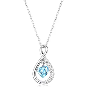 FINREZIO 1 Pc Silvery Infinity Blue Crystal Heart Necklace for Women Men Dazzling Blue Crystal Pendant 925 Sterling Silver Necklace with Sparkle CZ Hypoallergenic Dainty Love Jewelry Safe for Sensitive Skin Perfect for Anniversary Birthday Gift Giving