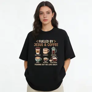 Jesus and Coffee T Shirt Christian Faith Graphic Tee for Men Women Inspirational Religious Coffee Lover Gift Vintage Short Sleeve Casual Cotton Shirt