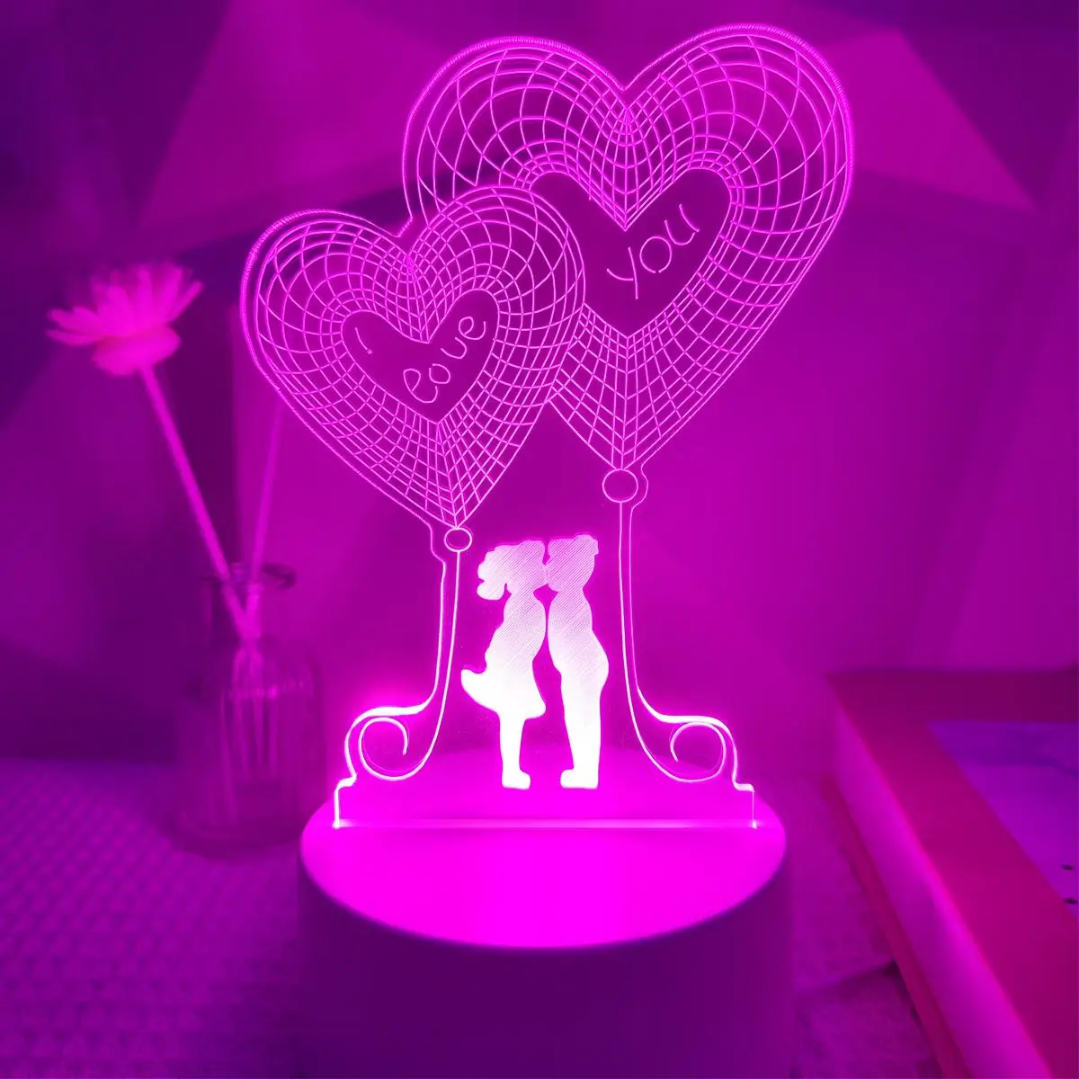 Themed Decorative Night Light, Creative 3D Lover Shape Design USB Powered Decorative Lights, Indoor Ambient Light for Bedroom Home Decoration, Mother'
