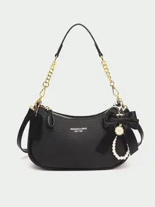Exquisite style, personalized and fashionable armpit bag, casual, simple and versatile texture shoulder bag, with pearl bow pendant hanging design, can accommodate mobile phones, lipstick, suitable for parties and dates, Handbag Shoulder Purse