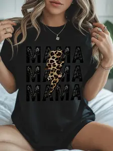 MAMA Lightning Leopard T-Shirt – Women’s Round Neck Tee, Daily Casual Gift for Moms