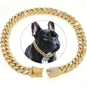 Diamond-encrusted Golden Dog Collar, Dog Necklace, Hip-hop Style, Golden Dog Necklace, Large Gold Chain, Cat Collar, Full Diamond Fashion Pet Collar