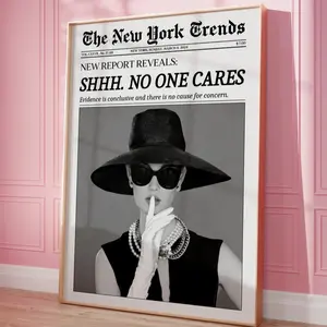 Trendy Newspaper Print, New York Times Wall Art, No One Cares, Retro Magazine Poster, Vintage Bar Cart Print, Girly It Girl Dorm Room Decor