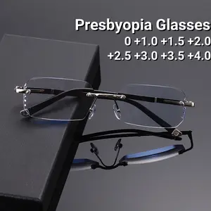 Men's Anti Fatigue Presbyopia Clear Glasses New Cut Edge Presbyopic Glasses Frameless HD Anti Blue Presbyopic Glasses 0 To +4.0