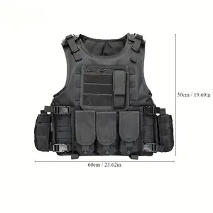 [Tactical Survival Vest] Lightweight Adjustable 1pc Multifunctional Tactical Survival Vest with MOLLE Webbing, Durable Polyester, Black, for Camping, Fishing, Hunting, Outdoor Training, and Adventure, Perfect Gift for Men, Camping And Survi