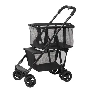 Segawe Collapsible Heavy-Duty Utility Wagon Cart – Double-Layer Mesh Basket, 360° Swivel Wheels, 110 lbs Capacity, Compact Fold, Multi-Use Grocery & Beach Trolley (Black)