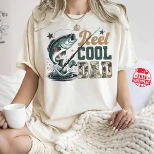 [Sale up to 50%] [Free Ship] Reel Cool Dad Comfort Color T-Shirt, Bass Fishing Dad Shirt, Camouflage Father Shirt, Happy Fathers Day, Outdoor Fishing Trip