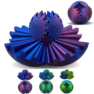 3inchdia 3D Printed Gear Ball Fidget Toy - Gradient PLA Plastic Kinetic Sculpture, Infinite Smooth Rotation, Desk Stress Relief Gadget, Unique Office Decor for Adults, Sensory Puzzle