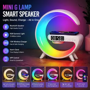 Mini G Lamp Smart Desktop Lamp with RGB Ambient Lighting, App Control, Wireless Charging Alarm Clock, and Speaker Functionality