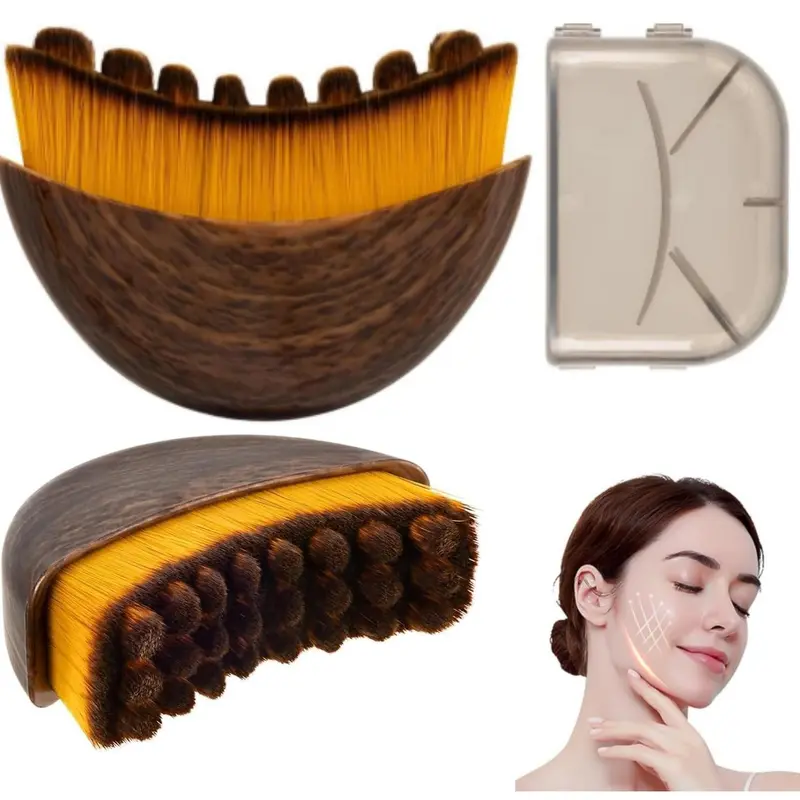 Lymphatic Contour Face Brush - Bamboo Dry Brushing Massager with Durable Bristles, Lymphatic Drainage Tool for Jawline Sculpting & Double Chin Reduction, At-Home Self Care Product for Pore Control, Tension Easing & Facial Fatigue Relief, Ergonomic Design