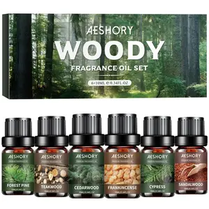 AESHORY Woody Essential Oils Set - 6x10ML Aromatic Fragrance Oils for Candle Making & Diffuser - Safe Natural Plant-Based Oils for Aromatherapy & Home Fragrant Linen Room Spray Soap Scented Perfume