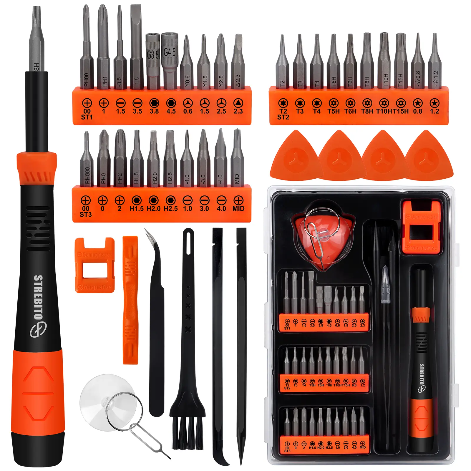STREBITO Mini Precision Multifunctional Screwdriver Combo Kit - Magnetic Set with Torx Bits, Flat-Tipped Sets, Suction Cup, Pry Tool, DIY Components - Ideal for Watch, Phone Repair