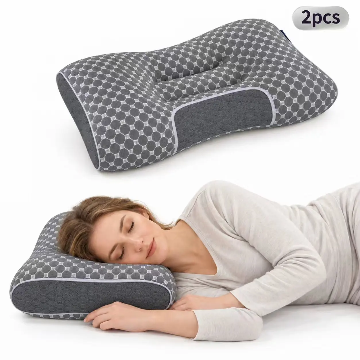 2pcs Soft Pillows, Ergonomic Neck with Rebound & Breathable Design for Better Night, Filled with Soft Material to Deliver Ultimate Comfort &, All-Season Available, Multiple Colors to Choose